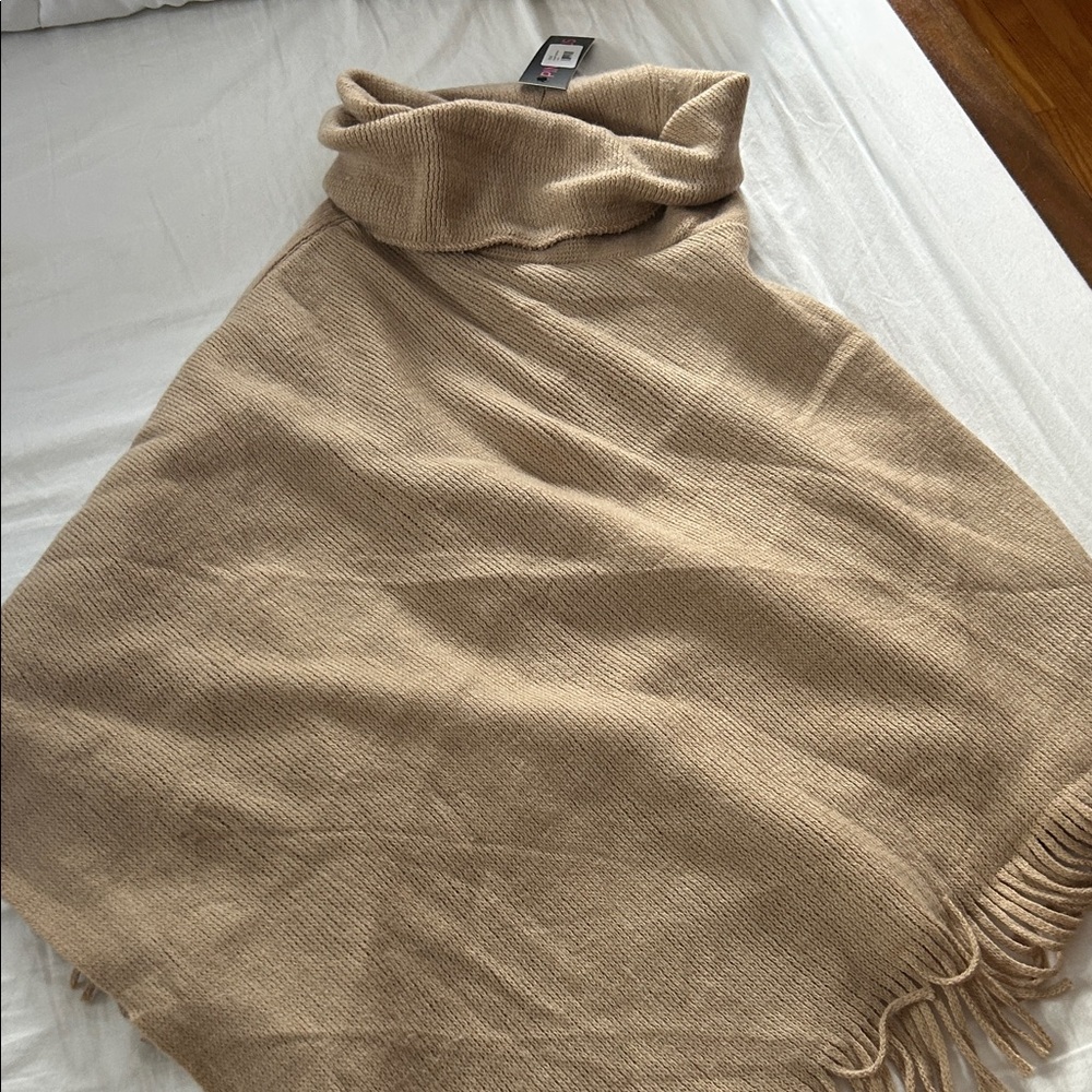 Cozy Tan Cowl Neck Poncho